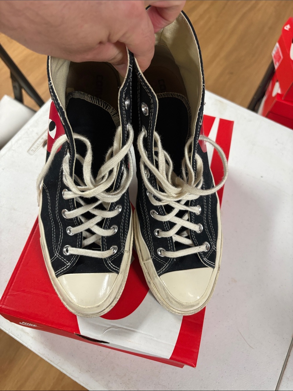 Converse Red and Cream High-Top Sneaker with Heart Logo - Picture 5 of 7